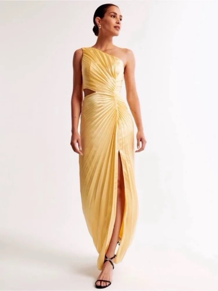 Abercrombie & Fitch One-Shoulder Sunlit Yellow Pleated Gown